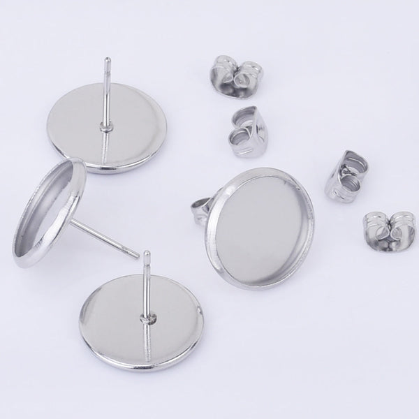 Stainless Steel Bezel Earring Stud Blank Bezel 6/8/10/12/14/16/18/20mm No allergic Earring Posts 30pcs