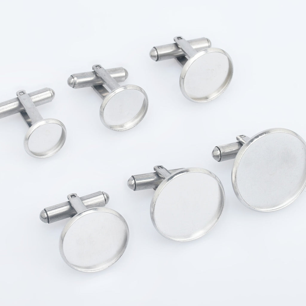 Stainless Steel Cufflink Blanks French Cufflink Base with 10/12/14/16/18/20mm Round Bezel Base Settings Cufflink Findings 5pcs 102863