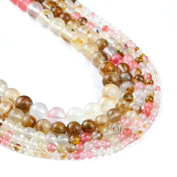 Synthetic Watermel Crystal beads 4 6 8 10 12mm Gemstone Smooth Round Beads 15" Full Strand 103088