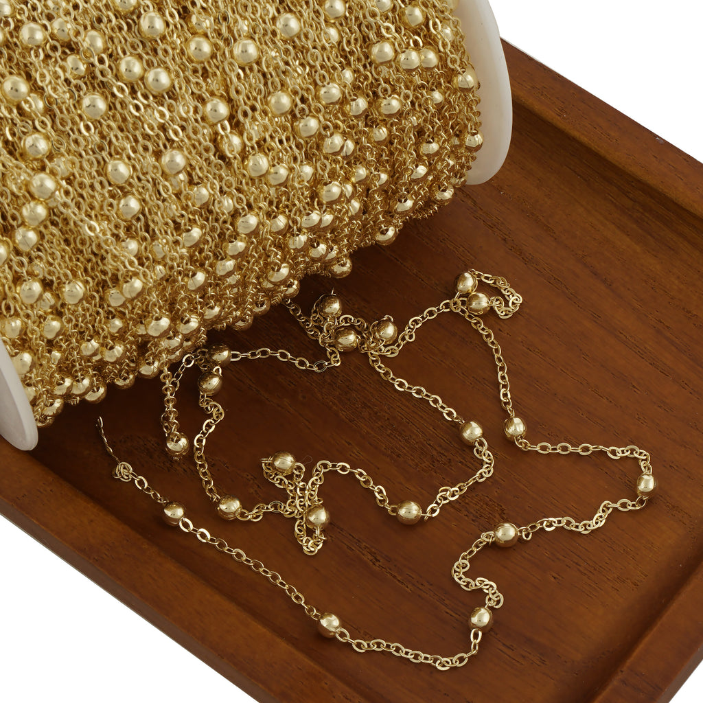 14k Gold Filled Beaded Chain - Unfinished for Custom Jewelry Making - Ideal for Bracelets & Necklaces 6 feet 104048