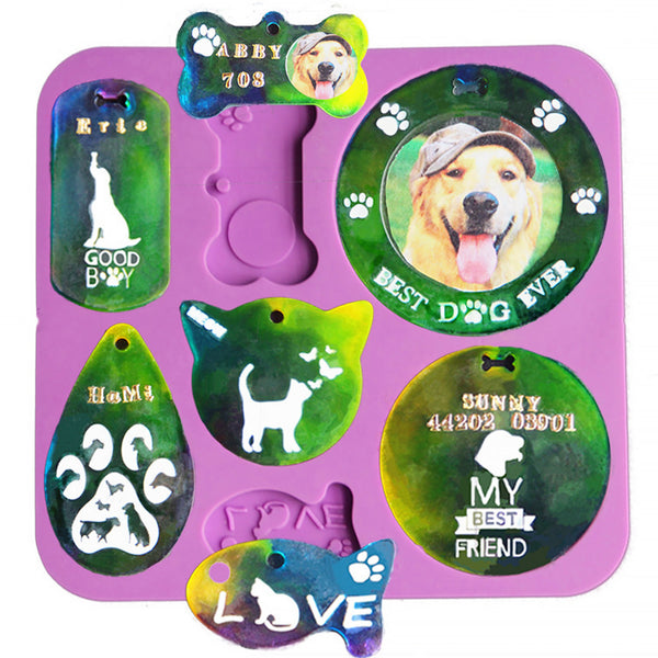 1PC Shiny Bone Dog Tag Keychain Pendant Silicone Resin Mold, Pet Tag Silicone Mold- UV Resin mold- custom dog tag, cat tag mold 10405850