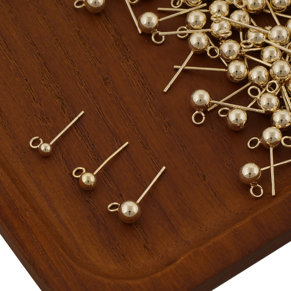 10PCS 14k gold filled Ball Stud Earring with open ring,Sterling Silver Needle,3/4/5 mm Ball sizes 104073