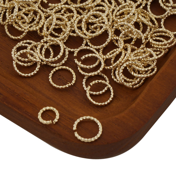 50PCS 14k Gold Filled Twisted Open Jump Rings for Jewelry Making and Connectors 104078