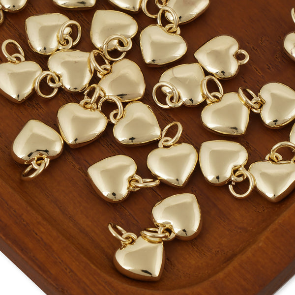 5PCS 14K Gold Filled Brass Puff Heart Pendant, 10mm Tiny Gold heart Charm, Earring Charm 10408150