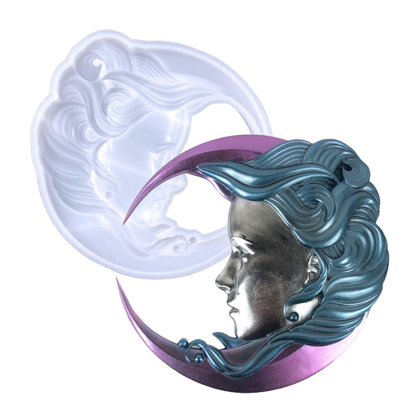 1PC Silicone Moon Girl's Face Mold for resin, home wall decoration mold, hanging decoration mold 10410950
