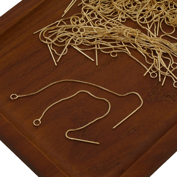 5PCS 14k gold filled Earring Chain, Box Chain/Curb Chain Thread with open ring, Gold Filled Threader Ear Findings Long Chain Earring 104177