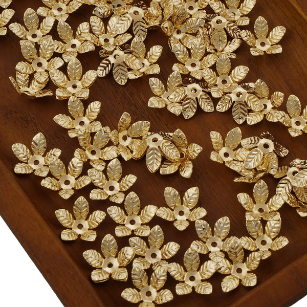 20pcs 14k Gold Filled Bead Caps, 12mm Brass Flower Cap, 5 petals Leaf Shape Flower Cap, floral shape bead caps 10417850