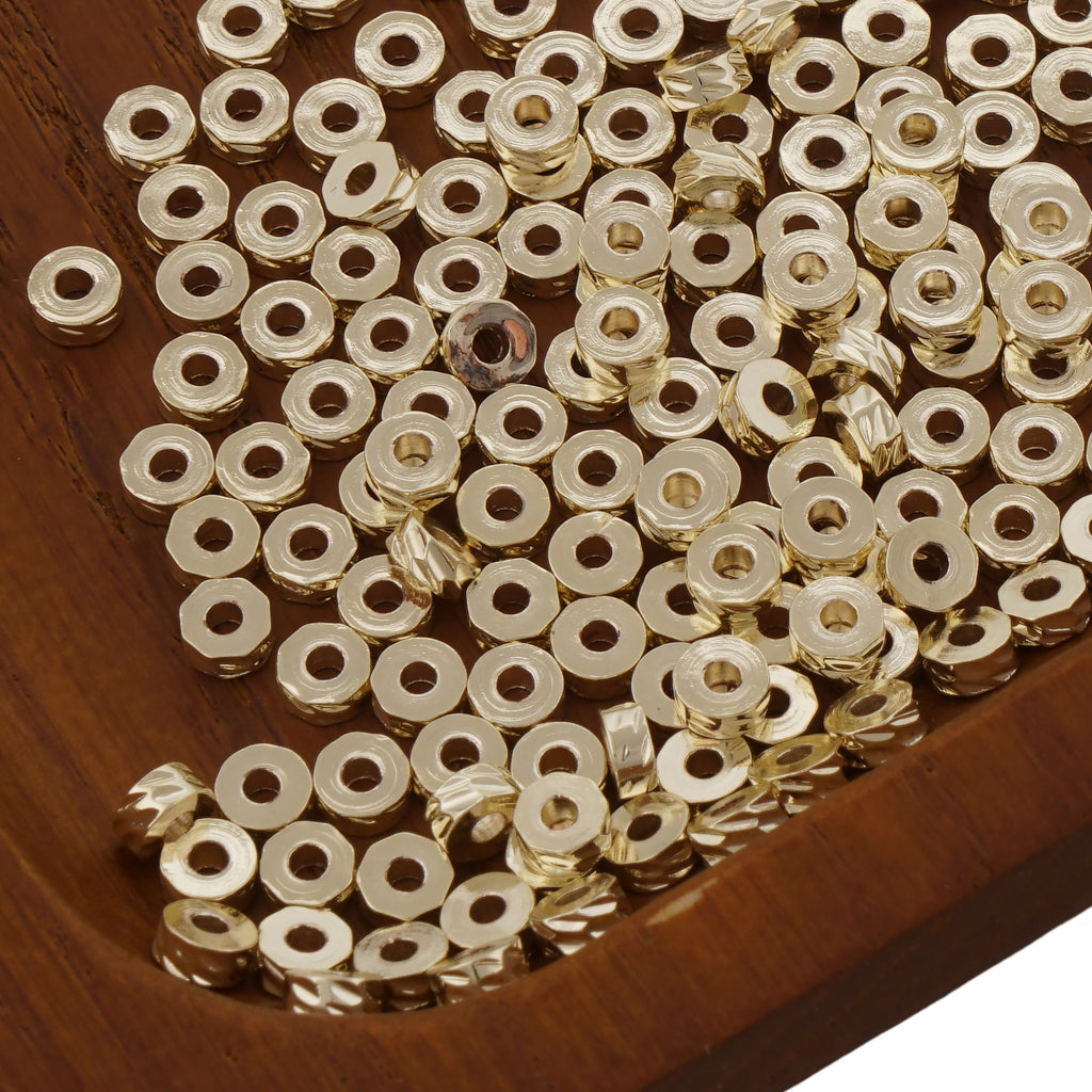 50pcs 14K gold filled Donut Beads, 4/5/6mm Brass Rondelle Spacer Beads, Tire Beads, Wheel Beads, Rhomboid Spacer Beads for Bracelet 104179