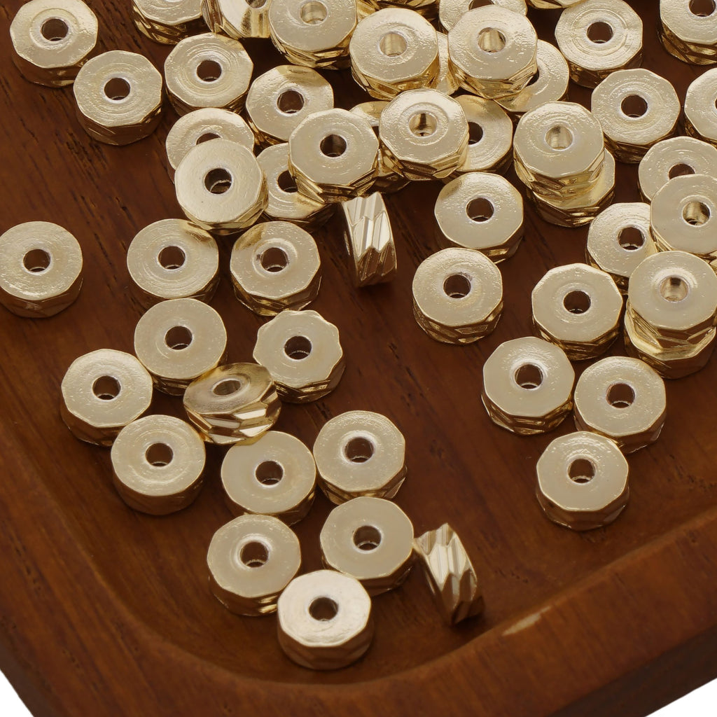 50pcs 14K gold filled Donut Beads, 4/5/6mm Brass Rondelle Spacer Beads, Tire Beads, Wheel Beads, Rhomboid Spacer Beads for Bracelet 104179