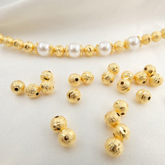 50PCS 14K Gold Filled Round Spacer Beads, 6mm Frosted Beads with X Cut, Vietnam Placer Beads for Necklace Bracelet Making 10421250