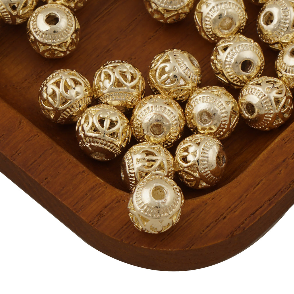10PCS 14K Gold Filled Round Hollow out Beads, 8mm Round Spacer Beads with Heart Pattern, Round Beads, Gold Filled Beads 10421350