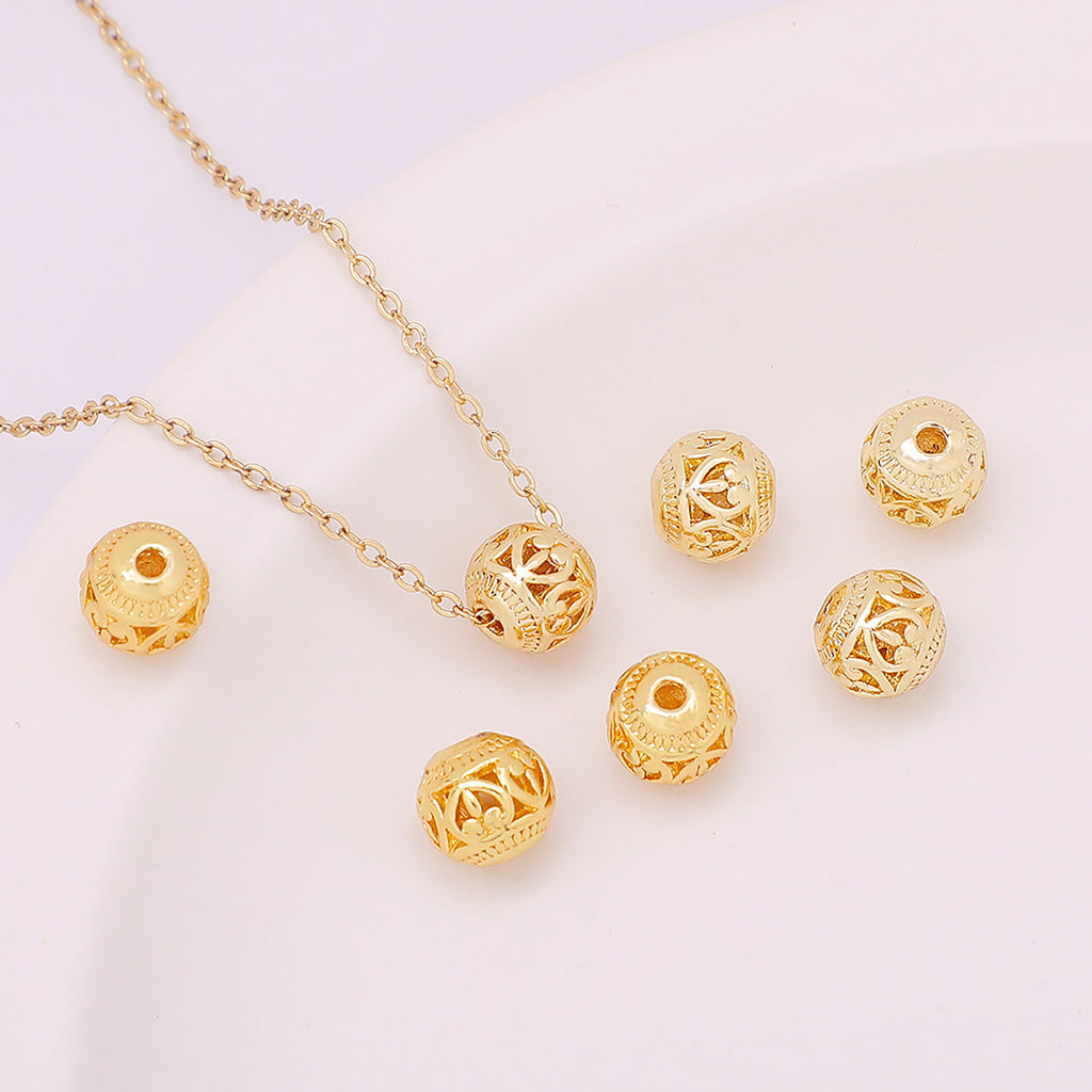 10PCS 14K Gold Filled Round Hollow out Beads, 8mm Round Spacer Beads with Heart Pattern, Round Beads, Gold Filled Beads 10421350