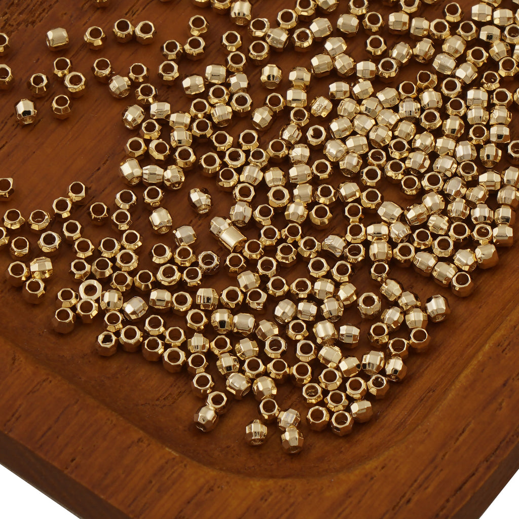 14K Gold Filled Brass Round Faceted Beads, 2/3/4mm Spacer Beads for Bracelet Necklace Jewelry Making Supply Wholesale 100pcs/bag 104217