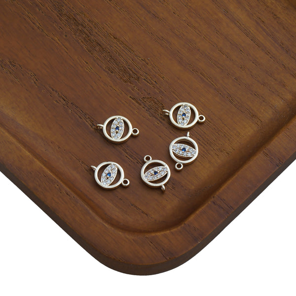 14k Gold Filled Round Evil Eye Connector charms, Double Loop Necklace Bracelet Round Zircon Charms 10422751