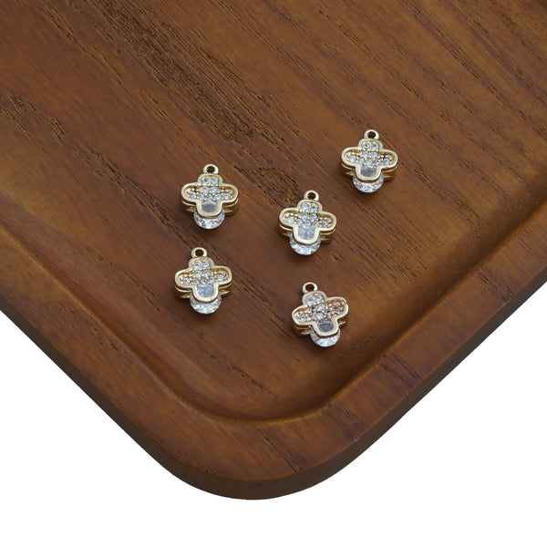 14k Gold Filled Four Leaf Clover charms, Clear Zircon Pendant Charm, Minimalist Flower Charm for Bracelet Necklace Making 10422752