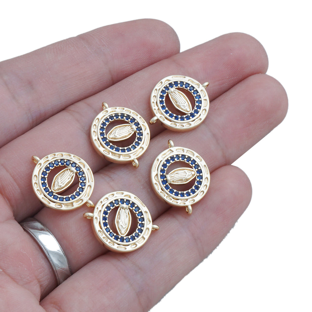 14k Gold Filled Evil Eye Charm, Round Evil Eye Connector with 2 loops, Cubic Zircon Evil Eye pendant for Necklace Bracelet Making  10422851