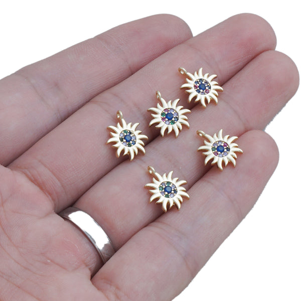 14k Gold Filled Sun charms, Tiny Sun Pendants for Necklace Bracelet Making, Zircon Charms Supplies 10422951