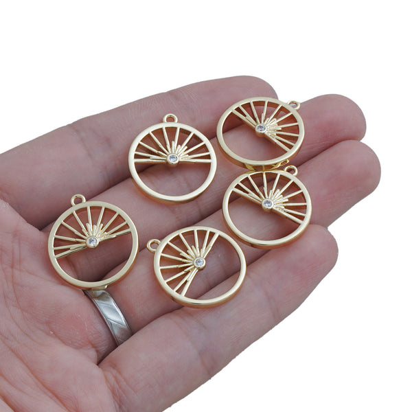 14k Gold Filled Sunrise Pendant, Dainty Sun Charm, Round Hollow Sunrise pendant for Jewelry Making 10422953