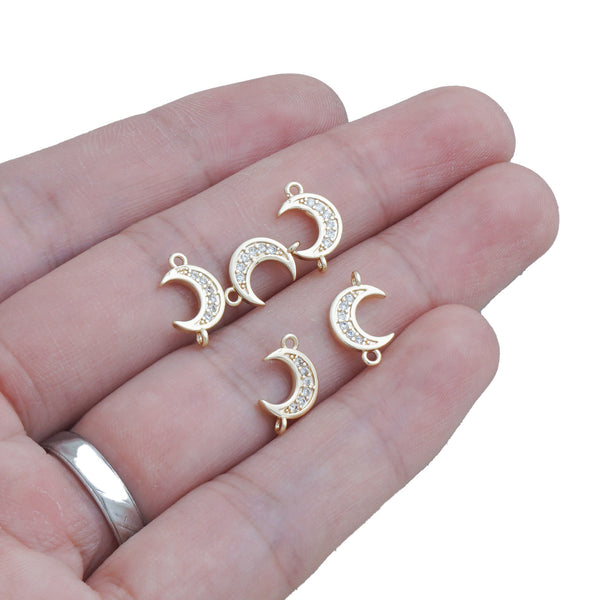 14k Gold Filled Moon Connector,  Dainty Moon Charm, CZ Zirconia pendant for Bracelet Necklace Making 10422955