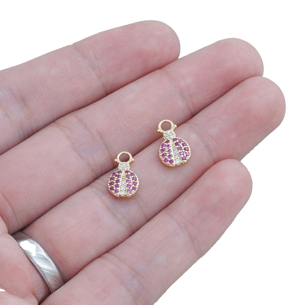14k Gold Filled Ladybug Charm, mini Zirconia Pendant, DIY pendant for earring, Bracelet Necklace Supplies 10423050