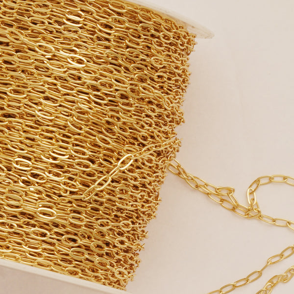 Long-Lasting 18K Real Gold Finish Paper Clip Chain, Unfinished Chain for Bracelets & Necklaces, Link Chain for Jewelry Making 6 feet 104257