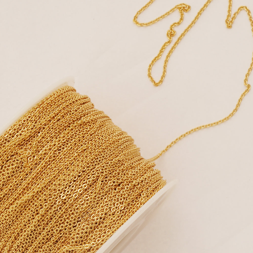 Long-Lasting 18K Real Gold Finish Cable Chain for Custom Jewelry Making, Unfinished Bulk Chain 1.3mm 1.5mm 2.0mm 6 feet 104259