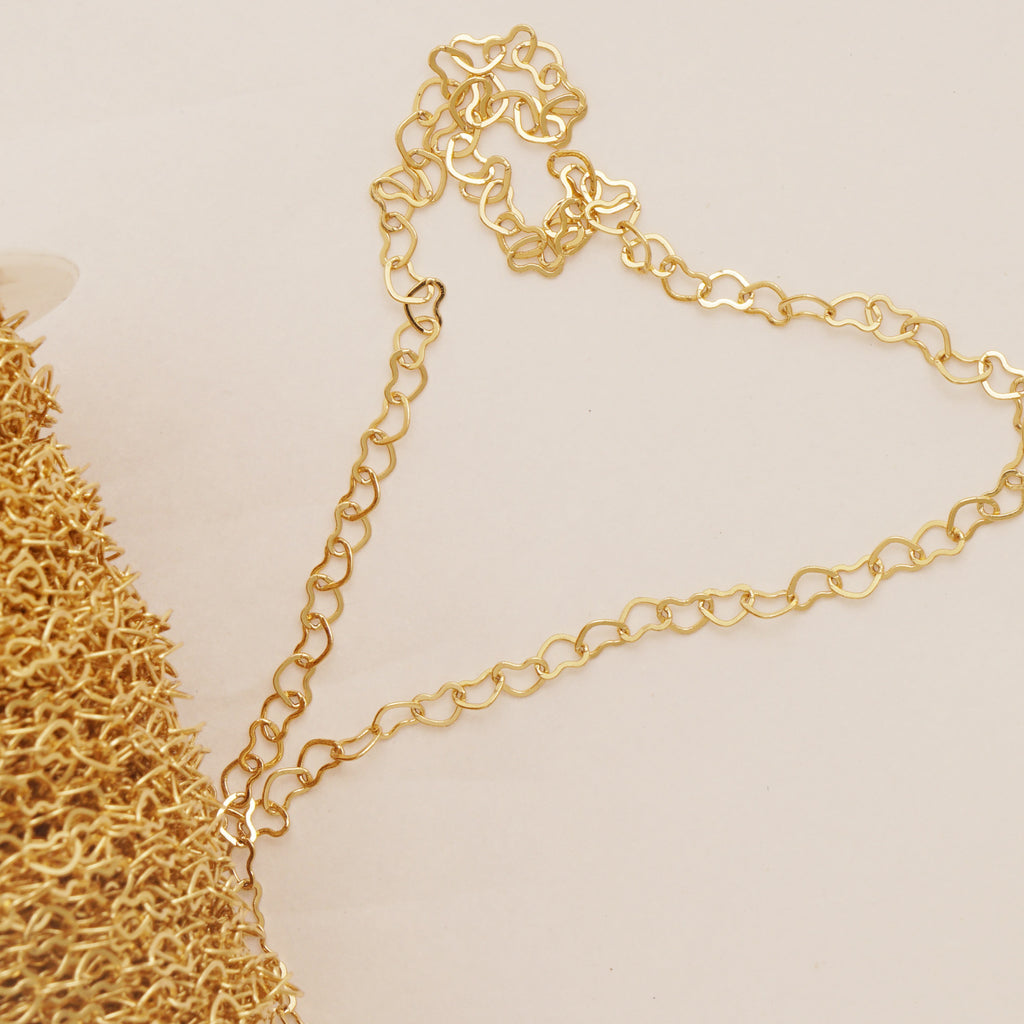 Long-Lasting 18K Real Gold Finish Heart Chain, Unfinished for Custom Bracelet & Necklace Creation, DIY Jewelry Making Supply 6 feet 10426050