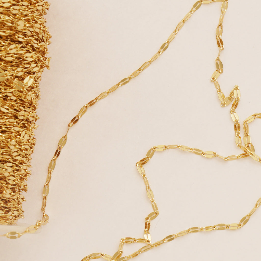 6 feet 2.3*4.5mm Long-Lasting 18K Real Gold Finish Dapped Sequin Chain, DIY Necklace and Bracelet Accessories 10426350