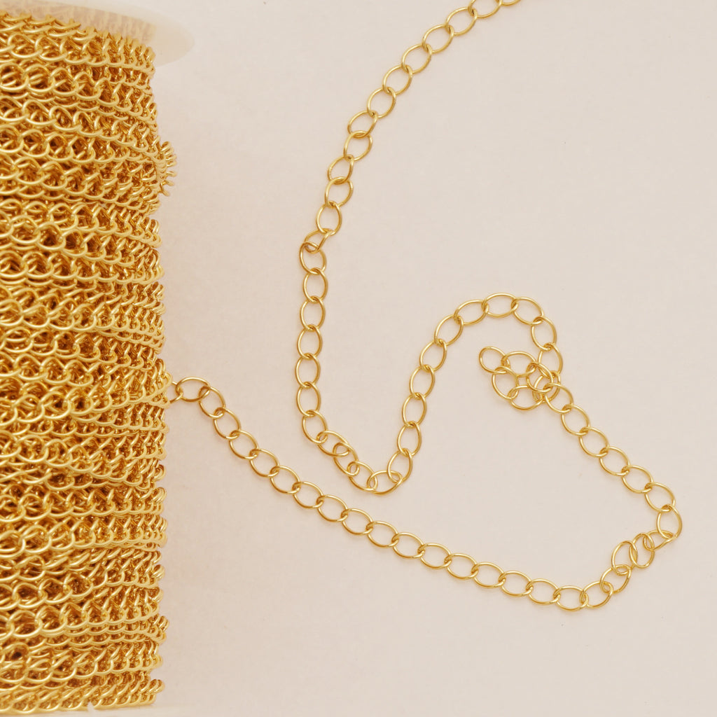 6 feet Long-Lasting 18K Real Gold Finish Oval Cable Chain, Unfinished Extender Chain, Bulk Chain, Jewelry Making Supplies 10426550