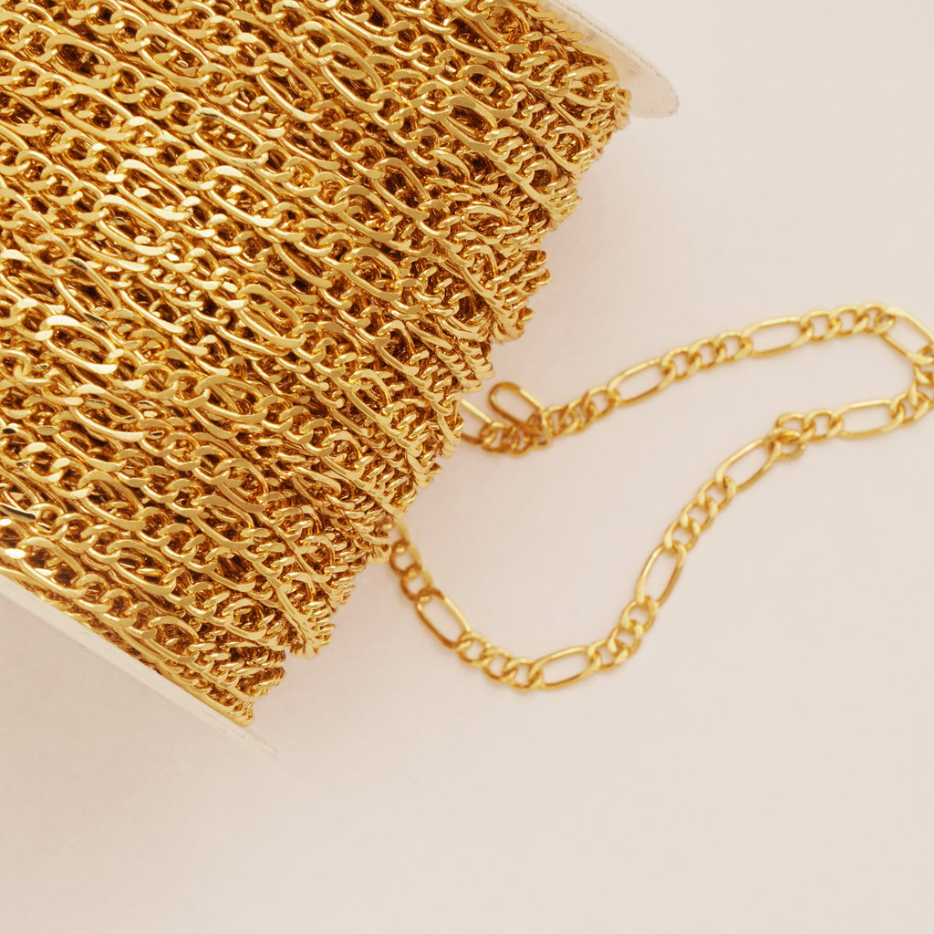 6 feet 3.5mm Long-Lasting 18K Real Gold Finish Figaro Chain, Hiphop Figaro 3+1 Chain, Unfinished Bracelet & Necklace Creation 10426750