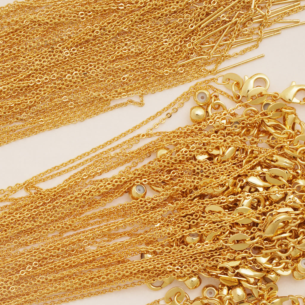 18" Long-Lasting 18K Real Gold Finish Adjustable Necklace Foundation for Beads & Charms, Finished cable chain Jewelry Making 5pcs 10426950
