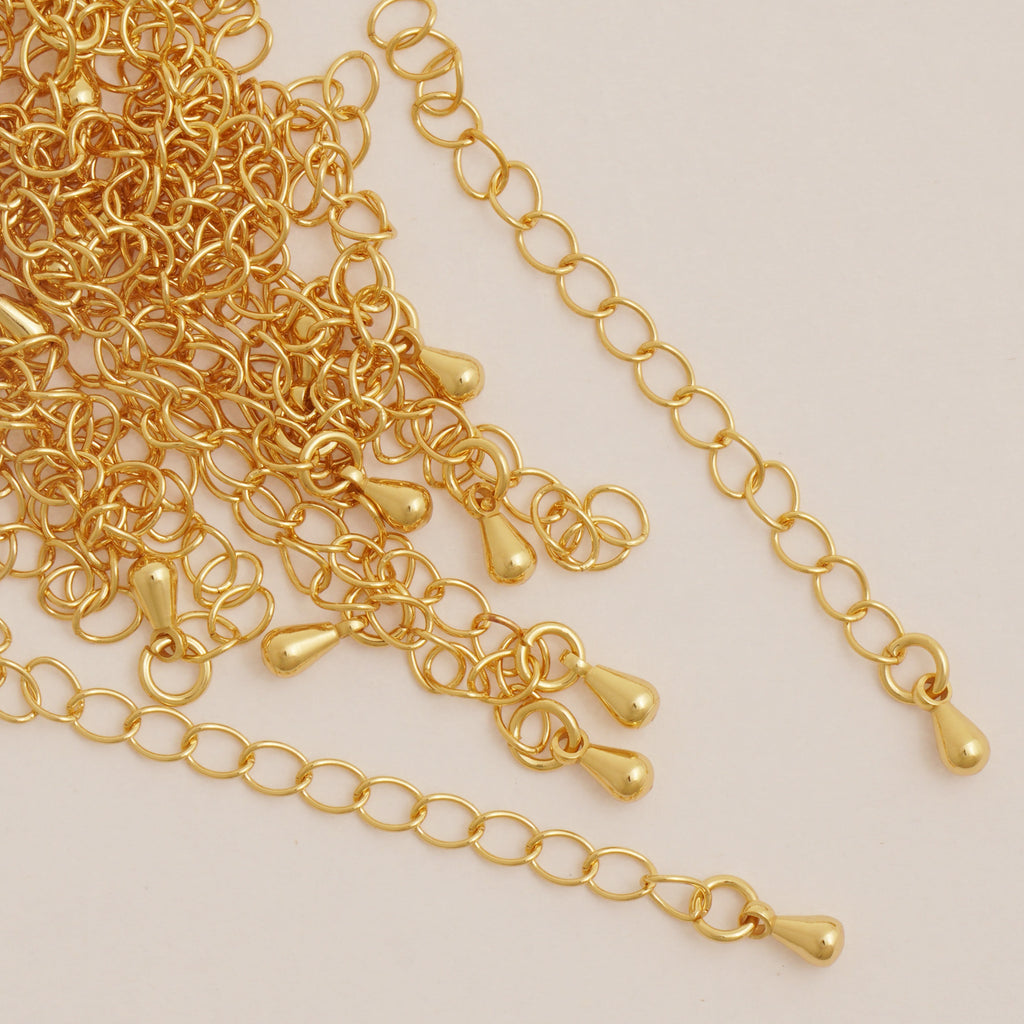 20pcs Long-Lasting 18K Real Gold Finish Chain Extender for Necklace Bracelet Supply Component 50mm Length Teardrop Extenders 10427050