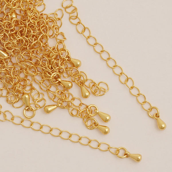 20pcs Long-Lasting 18K Real Gold Finish Chain Extender for Necklace Bracelet Supply Component 50mm Length Teardrop Extenders 10427050