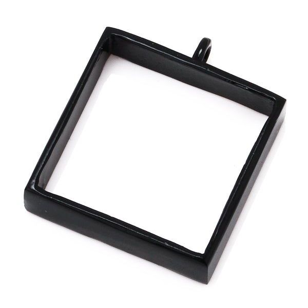 25x25mm Black Open Back Bezel Pendant,Square Pipe Pendant Bezel Open Back for Resin,Polymer,Base Metal Bezel,etc,10pcs/lot