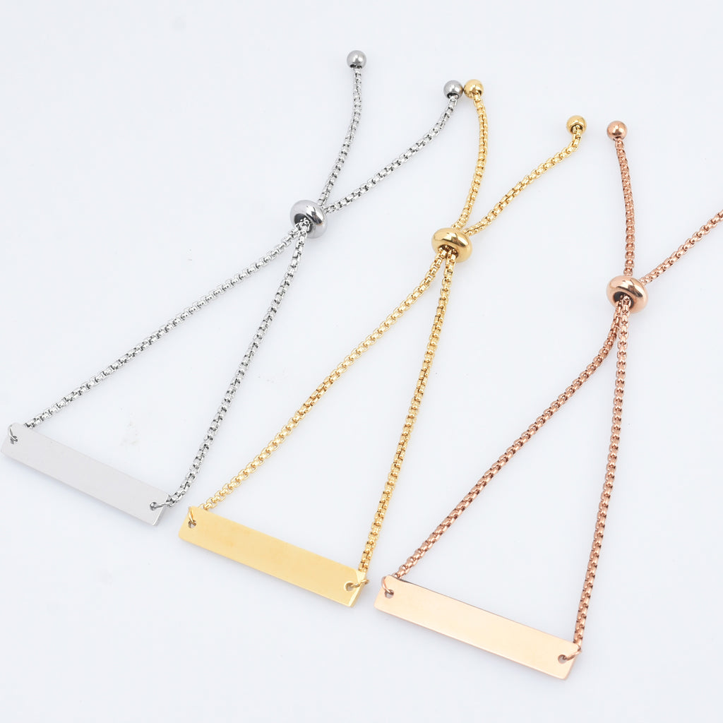 3/16*1 3/8" Stainless Steel Bar Bracelet Adjustable Bracelet Bangle Engraved Letter Personalized Jewelry 1pcs 102905