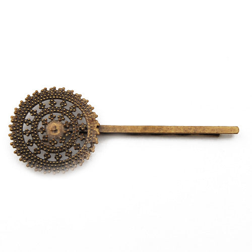 60*24mm Antique Bronze Bobby Pin With Round Filigree Wrap Pad,Sold per 100 PCS