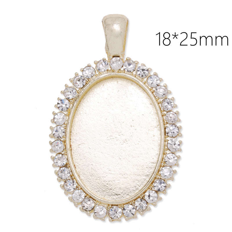18x25mm Light gold Oval pendant tray with clear Rhinestone,Zinc Alloy filled,10pcs/lot