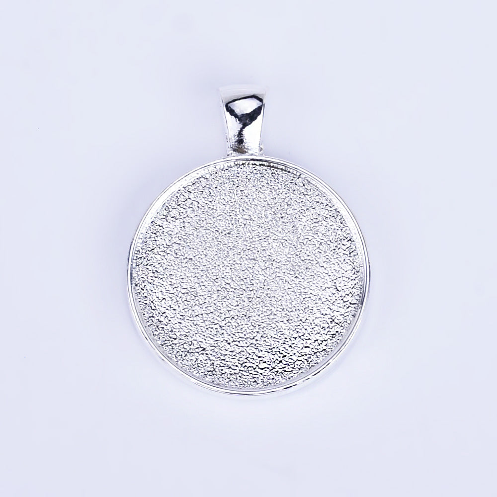 25mm Round Glass Setting Double Sided Pendant Blank Cameo Settings diy Necklace or Key Ring plated silver 10pcs