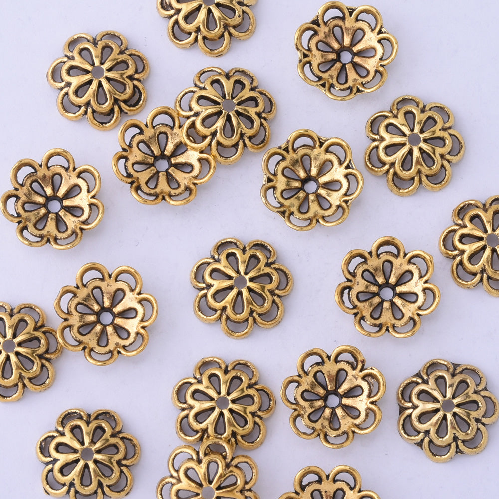 12mm Antique gold Filigree Flower Bead Caps Spacer Jewelry Findings Charms European Beads 50pcs