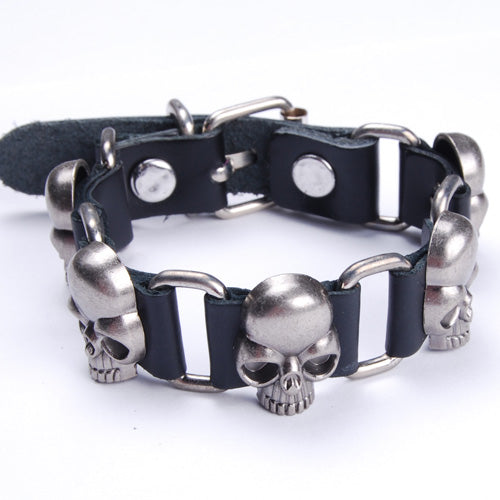 2013-2014 Punk Style Skull Stud Belt Buckle Black Leather Bracelet Bangle Wristband,sold 10pcs per pkg