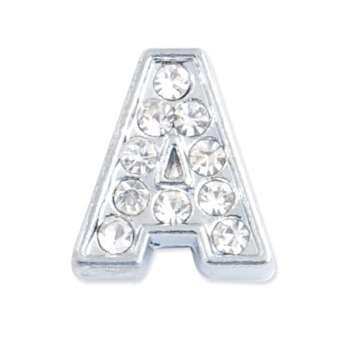 12.5*11*5 MM Clear Crystal Rhinestone Letter "A" Slider Charm Beads,Hole Sizes:8*2 MM,Silver Plated,lead Free and Nickel Free,Sold 50 PCS Per Package