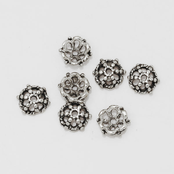 7mm Hollow Bead Caps,Antique Silver Filigree Bead Caps,End Caps,sold 100pcs/lot