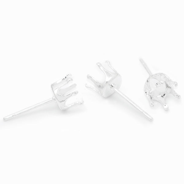 Suitable for ss28(6mm)  Silver Plated Round Jewelry Earring Settings,Crown Claw Setting Earring Stud Blanks,Metal,20pcs/lot