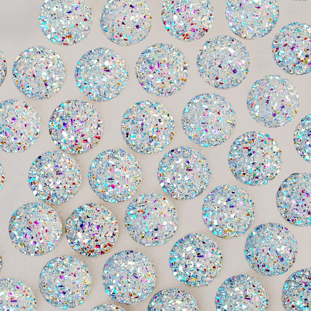 100 White  Round Litter Resin Cabochons Druzy Studs Mermaid Deco Jewelry Findings 12mm