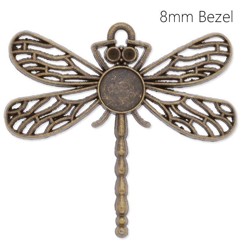 Antique Bronze dragonfly pendant tray with 8mm round bezel,20pcs/lot