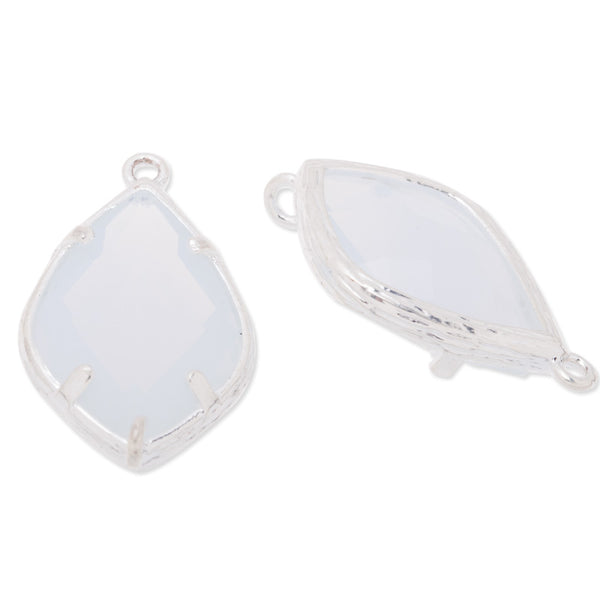 14x24mm framed glass,metal framed glass,Faceted glass,white opal,connectors,gemstone bezel,Sold 5pcs/lot