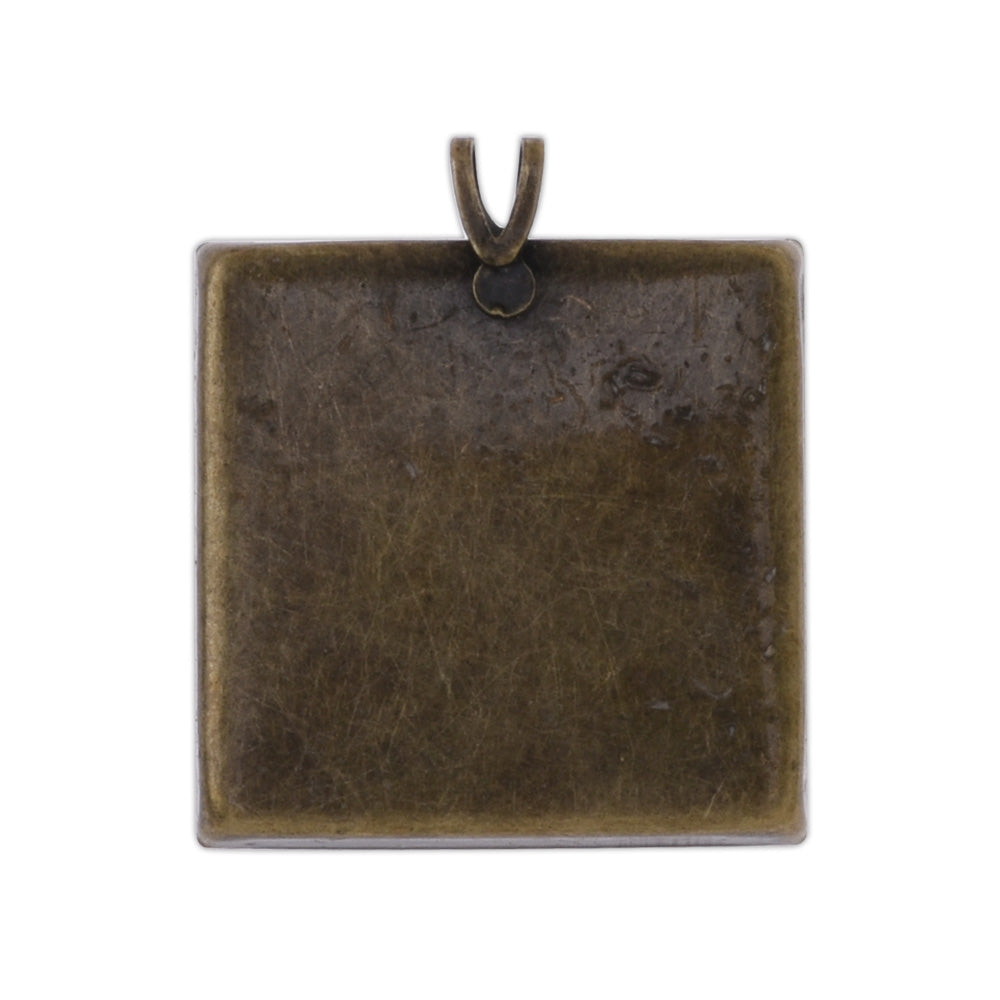 10 pieces Antique Bronze Square Pendant Tray, Cabochon Bezel Setting,Cabochon Tray 1 inch 25mm Square Pendant Blanks Diy Photo Jewelry Making