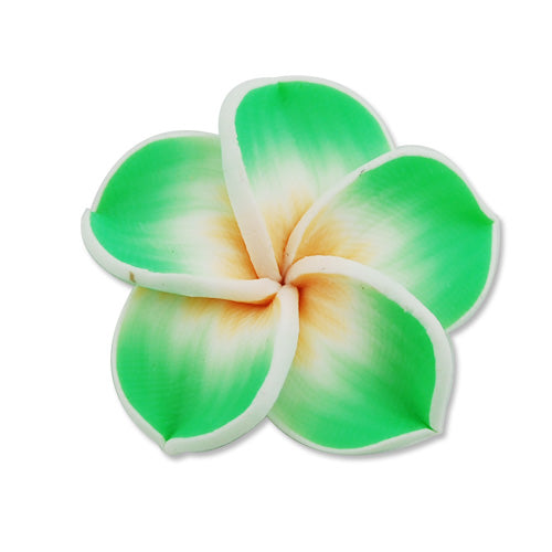 30MM HandMade And Flat Back Polymer Clay Flower Beads,Green,Side Drilled Hole Size 2.5MM,Lead Free,Sold 50 PCS Per Package