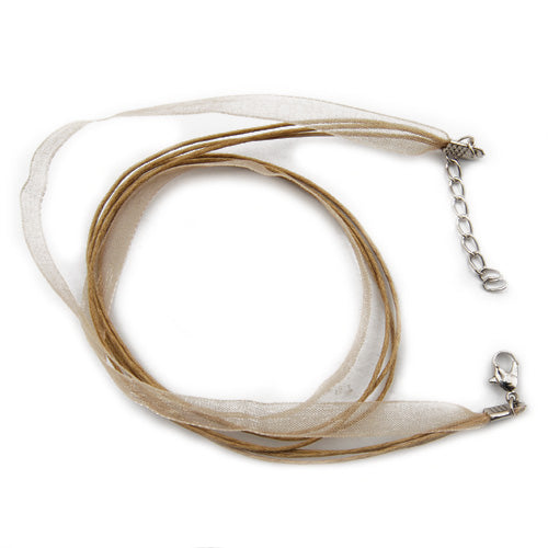 50 PCS 45 CM Long,Beige Cotton Wax Cord and Organza Ribbon With Iron Lobster Clasps