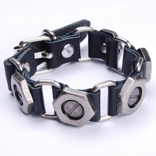 2013-2014 Punk Style Stud Belt Buckle Black Leather Bracelet Bangle Wristband,sold 10pcs per pkg